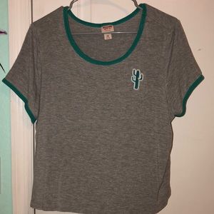 Gray T shirt with cactus.